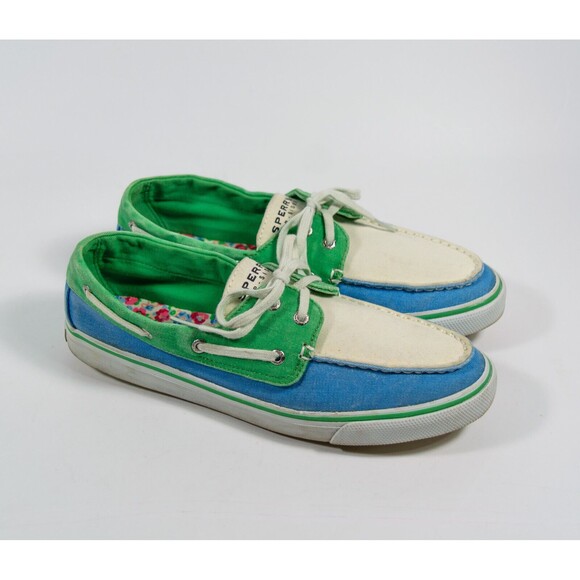 Sperry Top-Sider Shoes - Sperry Top Sider Biscayne Blue Green Canvas Moccasin Flats Boat Shoes Sz 9M